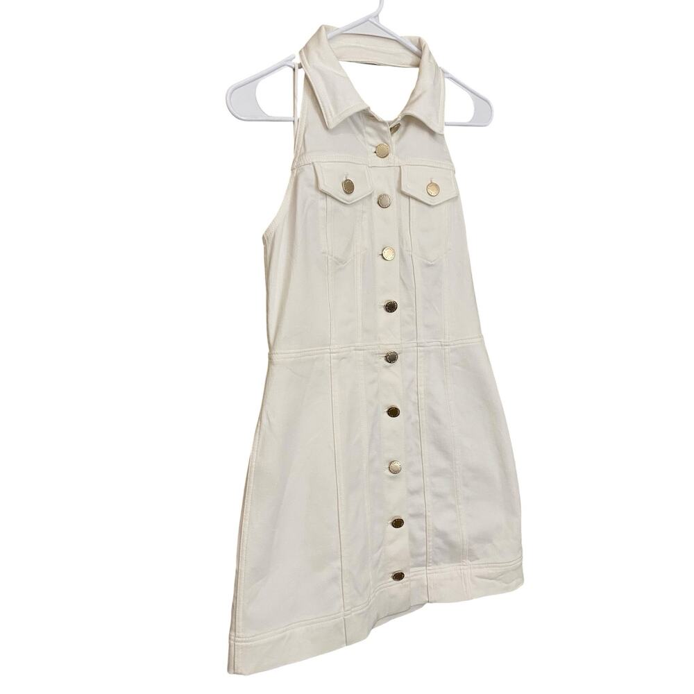 Alice + Olivia Kendall Denim Halter Mini Dress US 6 White Cowgirl Western Boho - Picture 9 of 15